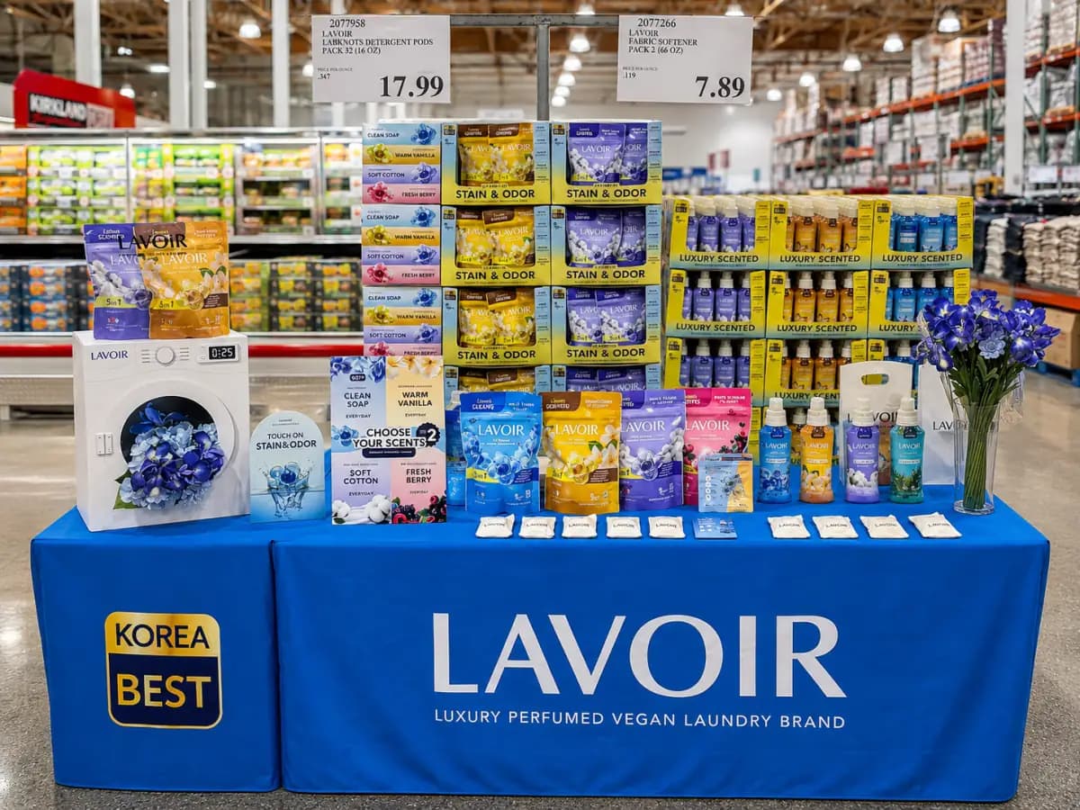 미국 Costco 매장 내 LAVOIR 한국 세탁 브랜드 Roadshow 진열 매대